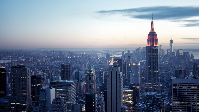 state, spire, travel destinations, office building exterior, city, cityscape, illuminated, Empire State Building, building, USA, architecture, crowd, construction site