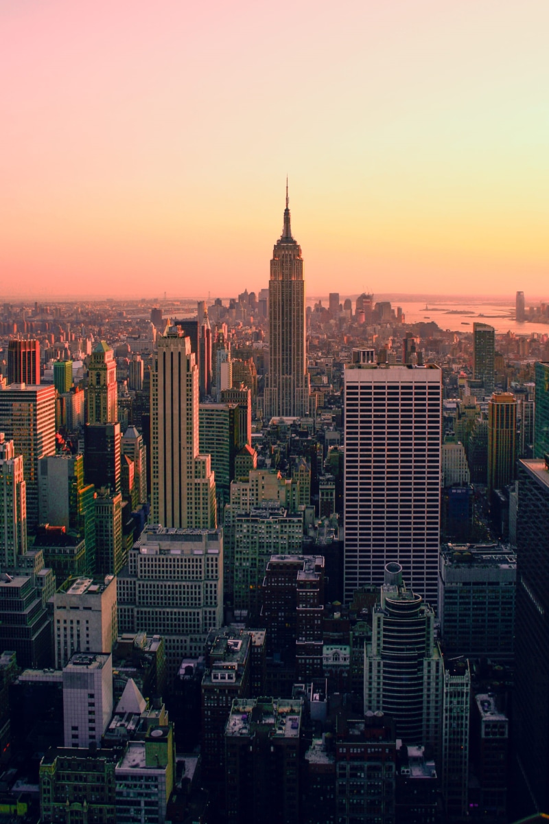 city skyline, travel Destinations, 2K, downtown District, urban Scene, financial District, sunset, finance, new york, skylight, pink sunset, esb, outdoors