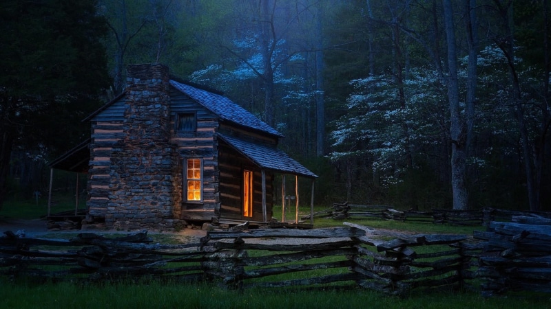 cades cove, building exterior, national park, house, architecture, great smoky mountains national park, tree trunk, tennessee, forest, wilderness, building