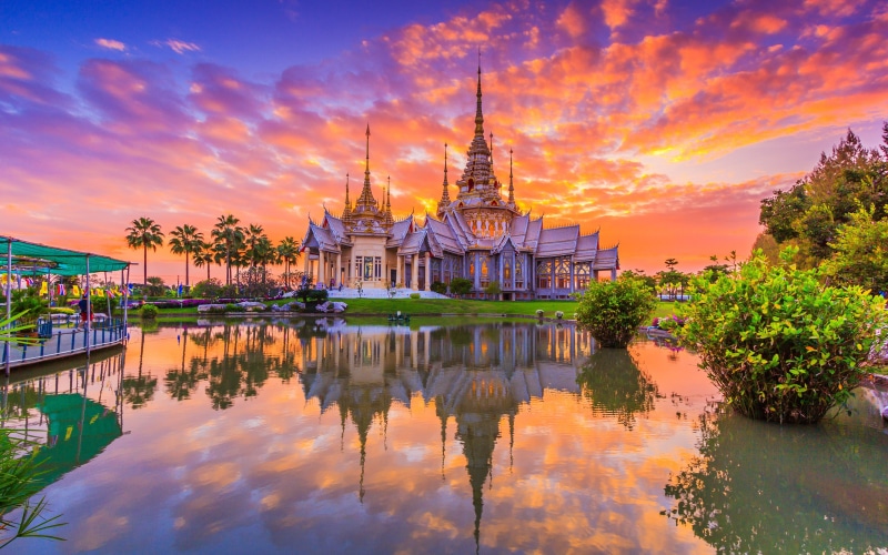 castle, built structure, the past, 4K, nature, thai, province, none, water, thailand, sunset, spire, mobile, place of worship, spirituality