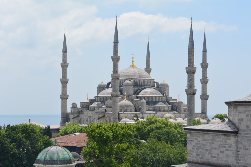 sky, famous, building exterior, ancient, blue, concrete, cloud - sky, day, architecture, landmark, monument, islamic, place of worship, culture, minarets