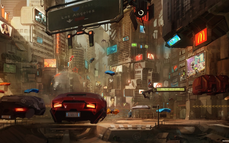 science fiction, artwork, cityscape, fantasy art, 4K, futuristic city, car, cyberpunk, digital art