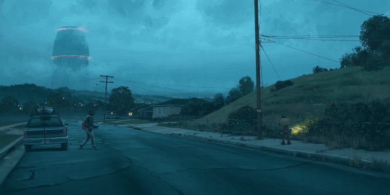 game, screengrab, aliens, landscape, 2K, application, n, digital art, Simon Stålenhag, road