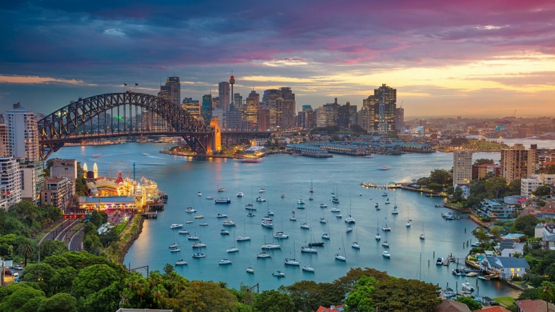 skyline, cityscape, 1080P, sydney, sydney bridge, water, dusk, landmark, bridge, city, evening, sky, australia, daytime, sydney harbour bridge
