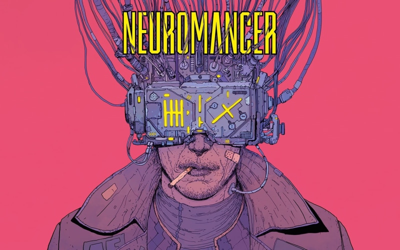 book cover, cigarettes, jacket, wires, 720P, Neuromancer, Josan Gonzalez, cyberpunk, drawing, visors