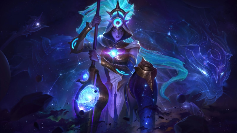 stars, Nidalee (League of Legends), Riot Games, Cosmic Break, 8K, galaxy, Huntress, League of Legends, Nidalee, space