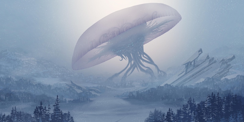 winter, 5K, cosmic horror, forest, snow, alien invasion