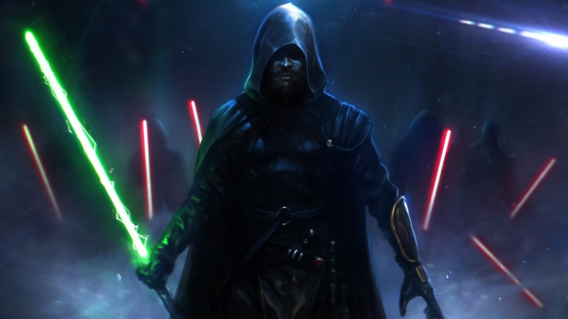 enjoyment, lightsaber, Star Wars, nightlife, artwork, music, performance, science fiction, green, event, 4K, Jedi, stage, character, indoors, emotion