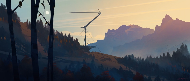 illustration, minimalism, Bastien Grivet, 1080P, fan art, landscape, digital art, mountains