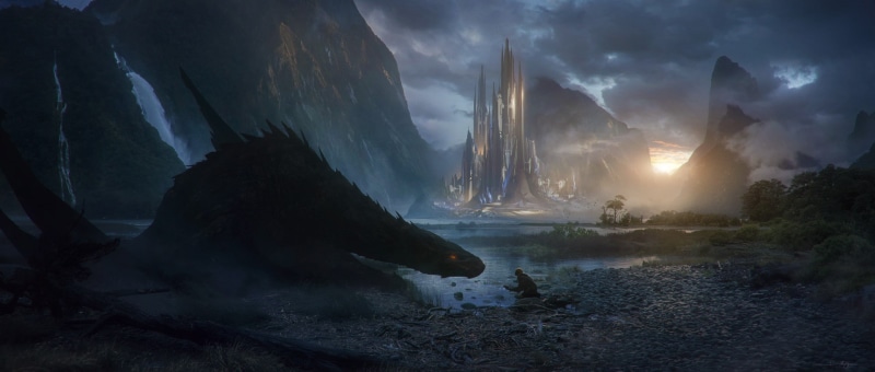 solid, fantasy art, digital art, no people, panoramic, 1080P, artwork, nature, dragon, Bastien Grivet, rock, nautical vessel, scenics - nature, cloud - sky