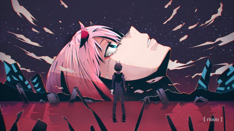 Code:002, crossover, day, stage, clothing, character, DubstepGutter, Code:016 (Hiro), women, lifestyles, full length, front view, standing, 1080P, Zero Two (Darling in the FranXX)
