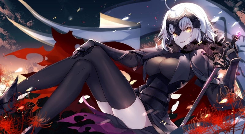 night, flame, Fate Series, illuminated, representation, Fate/Grand Order, headdress, nature, human representation, weapon, yellow eyes, sword, people, women