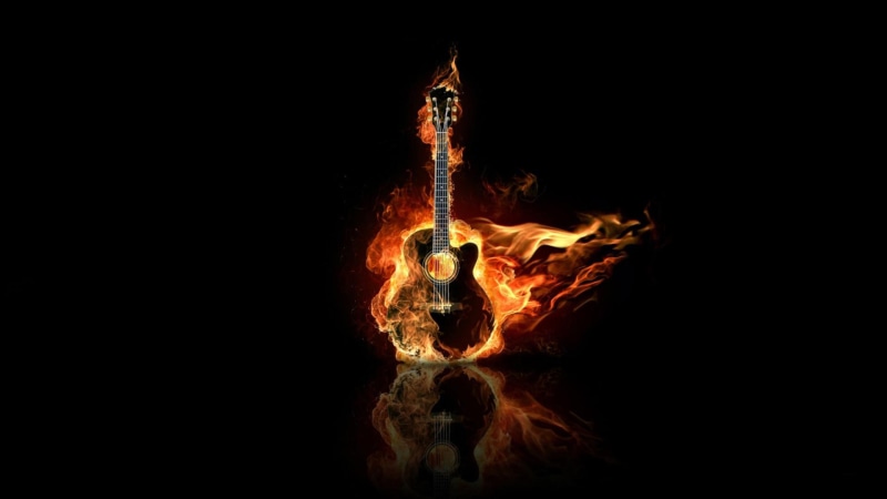 fire, burn, 3d and abstract, guitar, 1080P, music