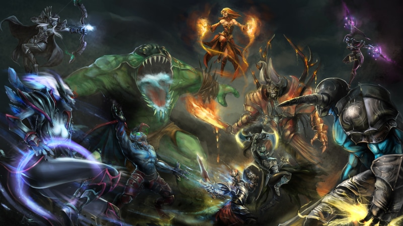 battle, 4K, Crystal Maiden, game, hero, Dota 2, Faceless Void, characters, Viper, TideHunter, digital, Lightning, ice, Razor, Sven, fantasy, ShadowFiend