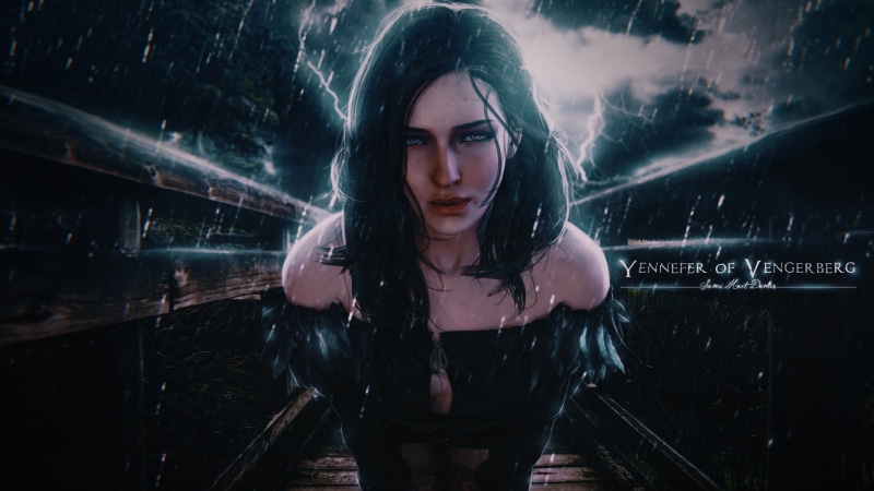 The Witcher, 1080P, video games, The Witcher 3: Wild Hunt, photo manipulation, Yennefer of Vengerberg, rain, lightning, fantasy girl