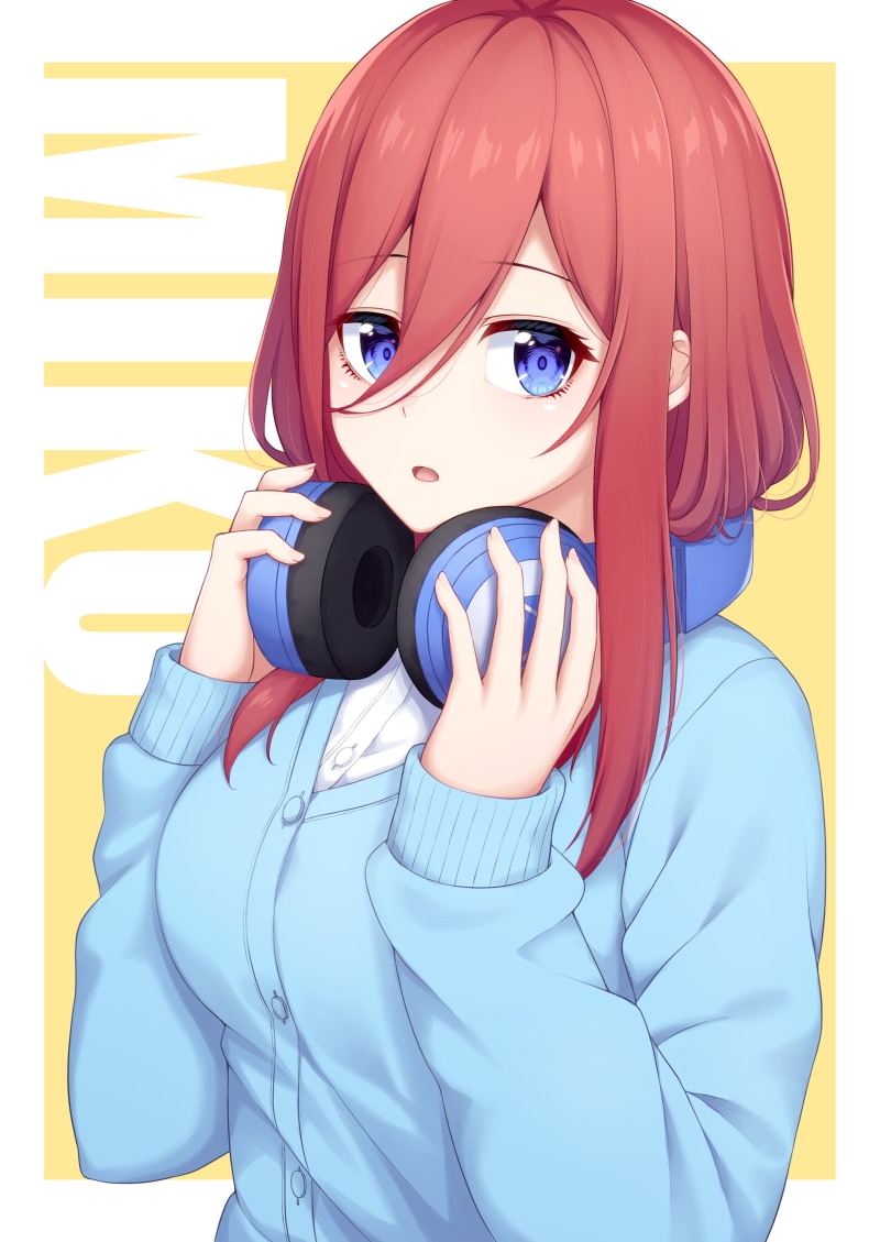 2K, blue eyes, redhead, Nakano, miyabi0907, Miku, headphones, anime girls, anime