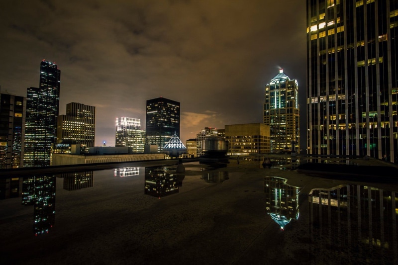 city, financial district, cityscape, outdoors, skyscraper, night, tower, architecture, modern, black, built structure, reflection, building, white, tall - high