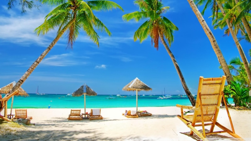 water, tree, cloud - sky, beauty in nature, paradise, summer, sunlight, sand, nature, beach, desktop, sea, tranquility, palm, no people, roof
