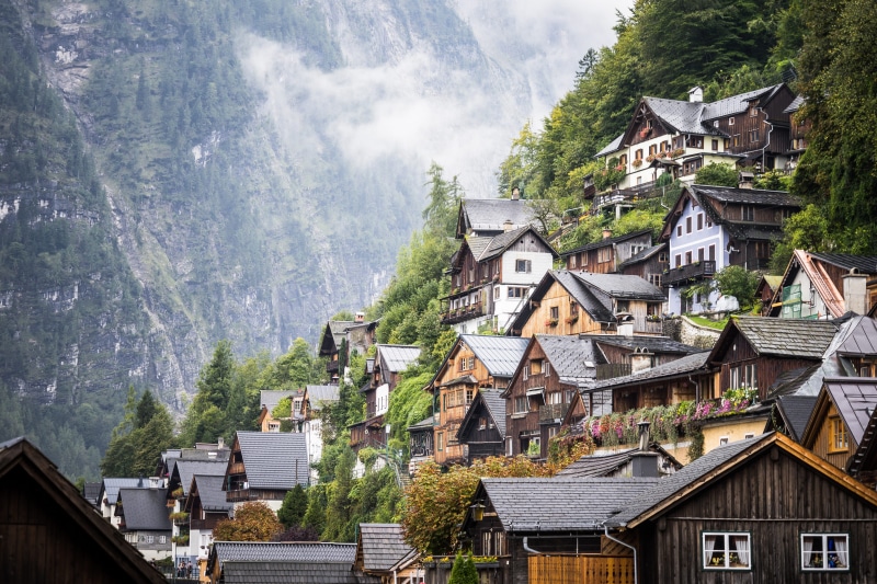 tree, landscape, mountain, architecture, outdoors, Vintage, no people, europe, nature, Fairytale, building Exterior, Austrian, cultures, Mountains, famous Place