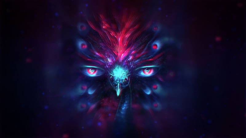 animals in the wild, trippy, illuminated, purple, 1080P, animal, vertebrate, blue, water, indoors, red, one animal, psychedelic, black background, close-up