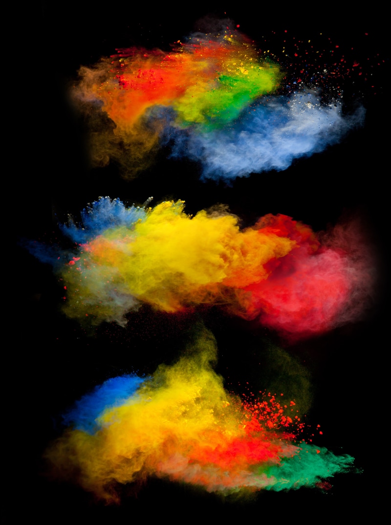 5K, powder explosion, black background, powder, colorful