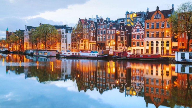 reflection, amsterdam, reflected, canal, water, 1080P, buildings, europe, netherlands, houses