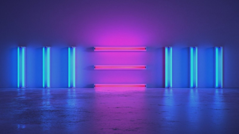 door, flooring, ceiling, abstract, empty, no people, building, absence, lighting equipment, pink color, 1080P, arcade, blue, wall - building feature, built structure