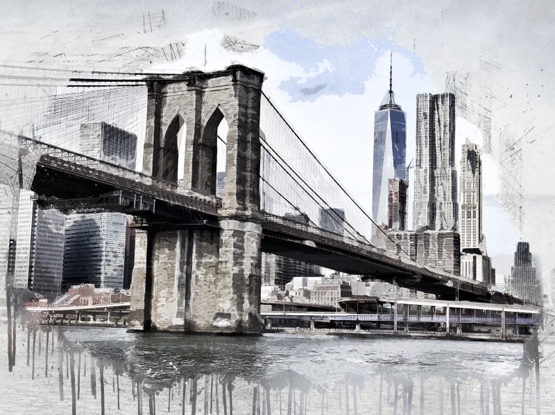 city, connection, no people, brooklyn, building, america, new, day, painting, transportation, cityscape, manhattan, low angle view, architecture, new york skyline