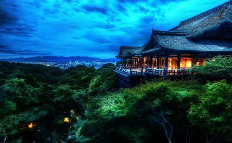 building exterior, tree, place of worship, Night, sky, belief, dusk, Asia, mountain, nature, top, no people, shrine, growth, plant, gray, house, outdoors