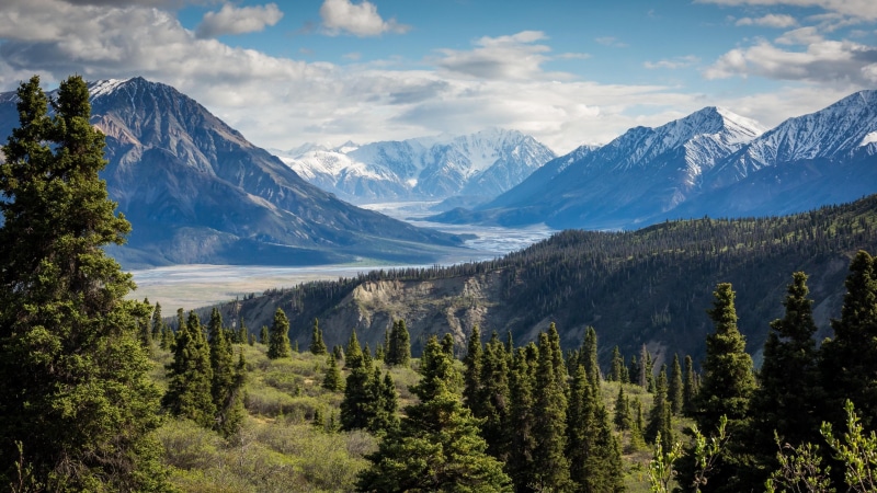4K, national park, kluane national park and reserve, mount scenery, cloud, valley, peaks, mountain range, yukon, tree, sky, wilderness, mountain, canada