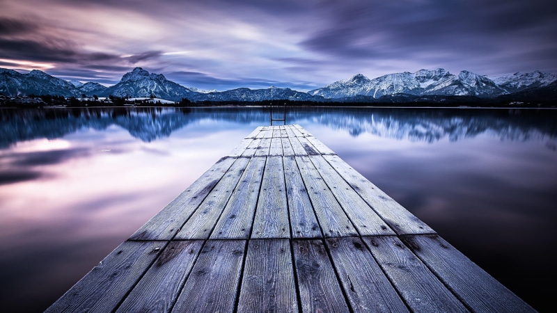 alps, europe, loch, germany, mountains, lake, cloud, mountain range, morning, pier, photography, ammergau alps, nature, daytime, fussen, eu, bayern, 4K