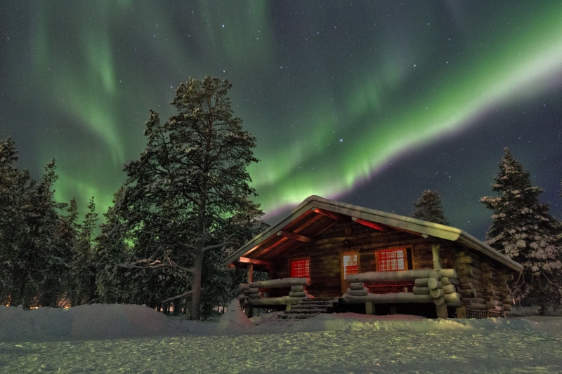 aurora borealis, cabin, wooden, 5K, green, star - Space, snow, northern ...