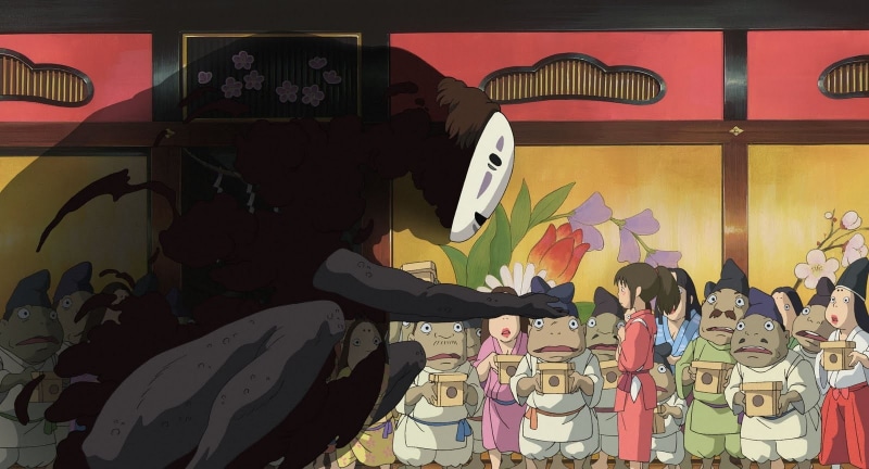 indoors, occupation, sunlight, standing, day, Studio Ghibli, art and craft, mural, creativity, shadow, human representation, 720P, wall - building feature
