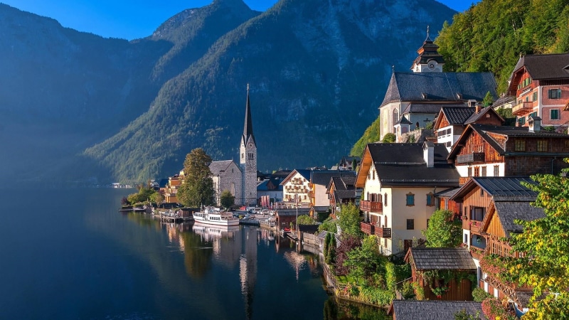 hallstatter see lake, reflection, hallstatter see, tree, europe, 1080P, hallstatter lake, nature, mountain, plant, water, mountain range, travel destinations
