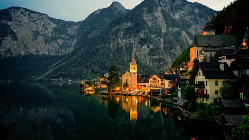 hall, lake hallstatt, 4K, mountain village, tourist attraction, europe, hallstattersee, nature, lake, salzkammergut, hallstatt, alps, reflection, village