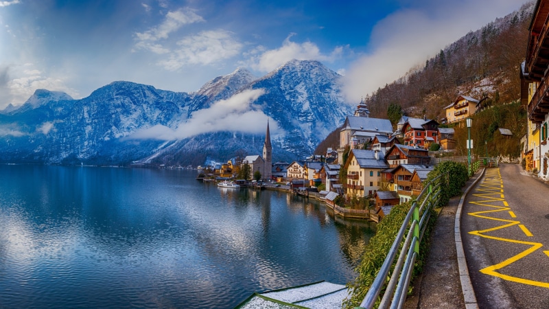 hallstatt, alps, clouds, lake, salzkammergut, hallstattersee, mountain range, hallstatter see, 4K, village, morning, mountain, lake hallstatt, mountain village