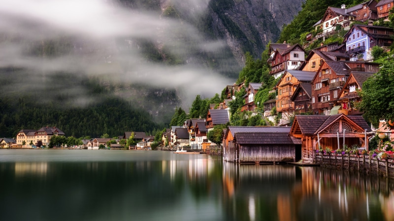 austria, hallstatt, europe, 4K, mountain lake, hallstattersee, hallstatter see, mountain village, salzkammergut, lake hallstatt, mountain