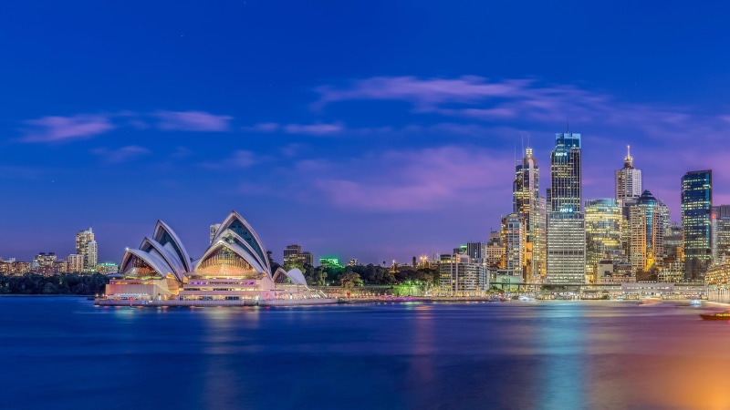 4K, australia, tourist attraction, landmark, dusk, skyline, metropolis, evening, water, sydney, sky, sydney opera house, opera house, city, cityscape