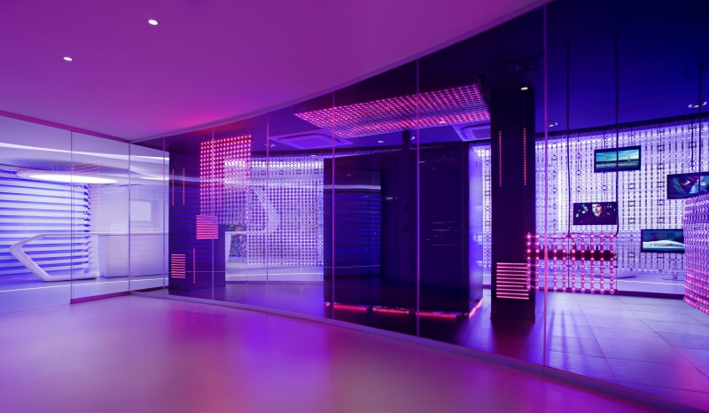 server, architecture, illuminated, domestic room, luxury, flooring, lighting equipment, no people, computer, IBM, neon glow, blue, corridor, wall - building feature