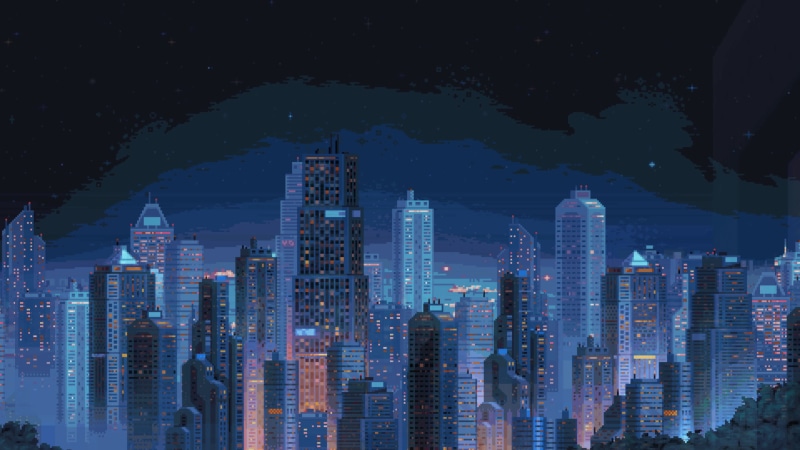 2K, video game art, city, video games, Retro style, 1980s, Hi-Bit Studios, building, pixel art, 198x