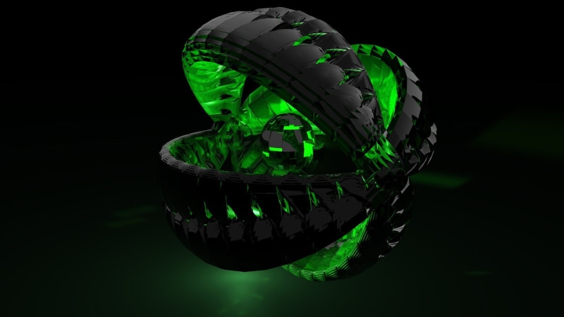 black, abstraction, device, illustration, abstract, d, ball, green, electronic, 1080P, 3d