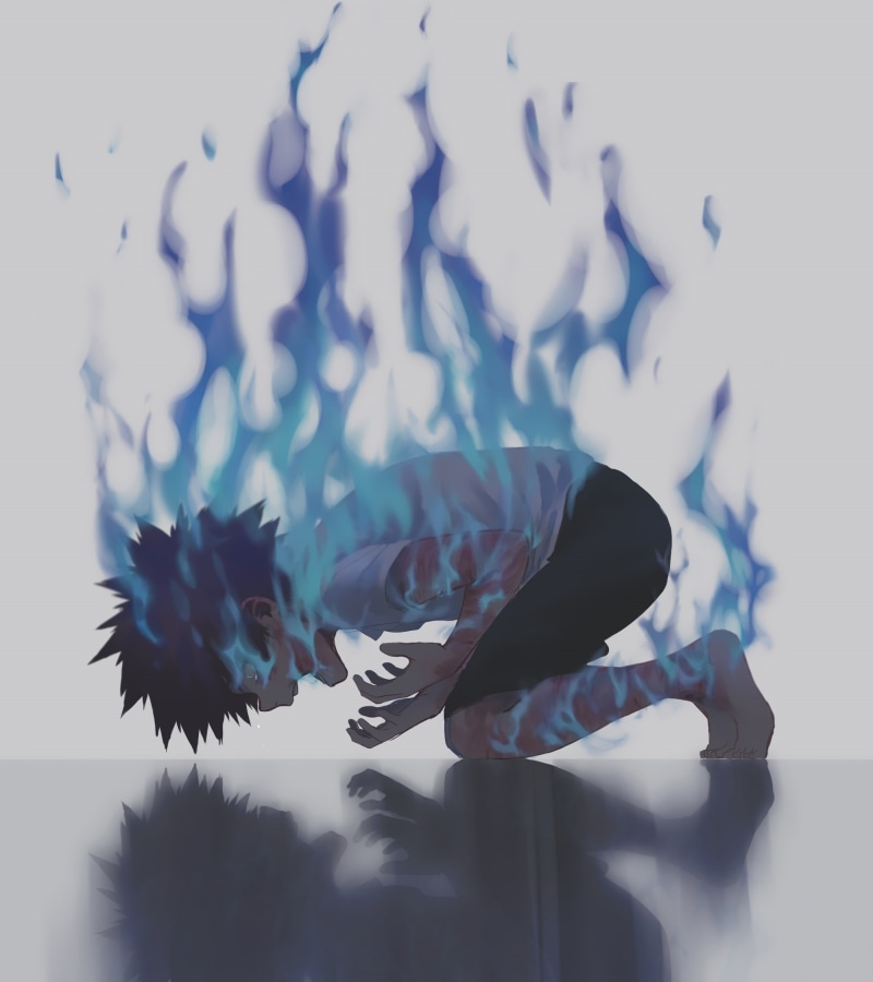 1080P, reflection, one person, water, nature, Anime, blue fire, boku no hero academia, casual clothing, clothing, men, lifestyles, blue, motion, dabi
