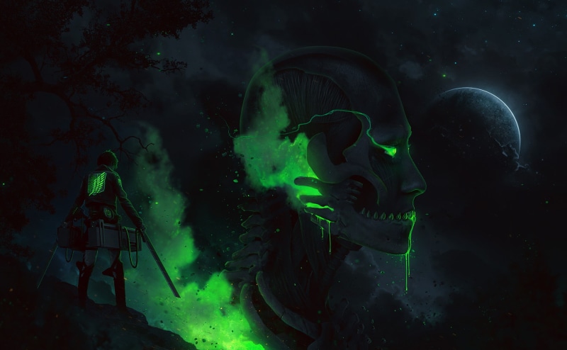 illustration, Shingeki No Kyojin, Anime, shingeki, animal, Boots, eren, nature, spooky, star - Space, deep, Sword, Jacket, Night, fantasy, science, Weapon