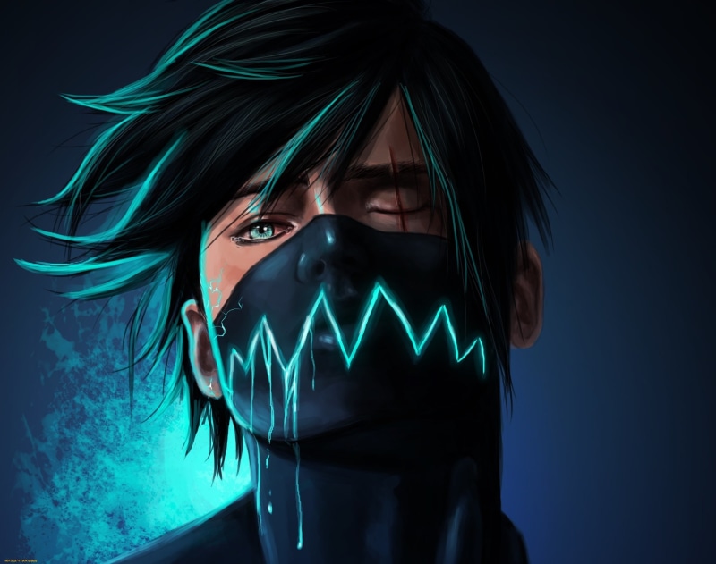 2K, anime, Face Mask, Scars