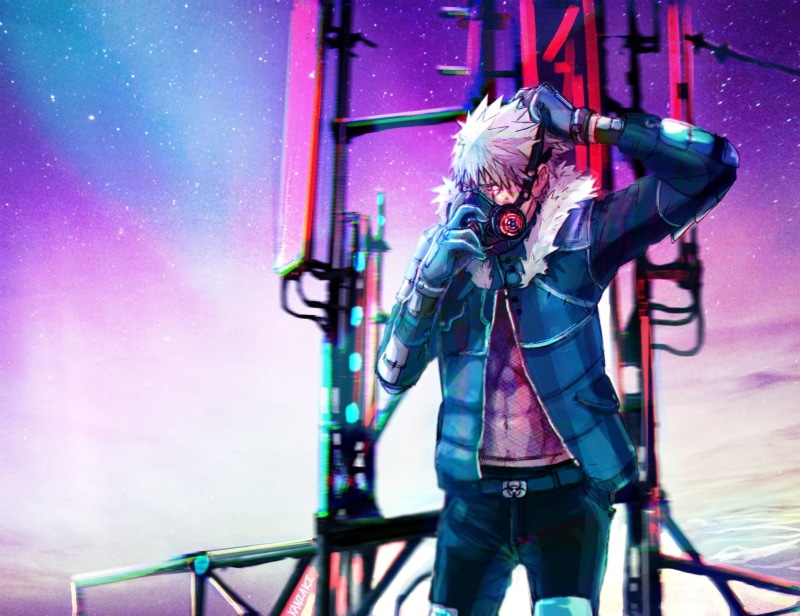 illustration, character, standing, Hatake Kakashi, front view, lifestyles, one person, holding, arts culture and entertainment, winter, casual clothing