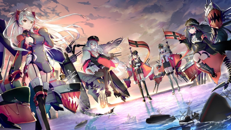 Deutschland (Azur Lane), Prinz Eugen (Azur Lane), Tirpitz (Azur Lane), Bismarck (Azur Lane), anthropomorphism, 720P, group of women, colorful, anime girls