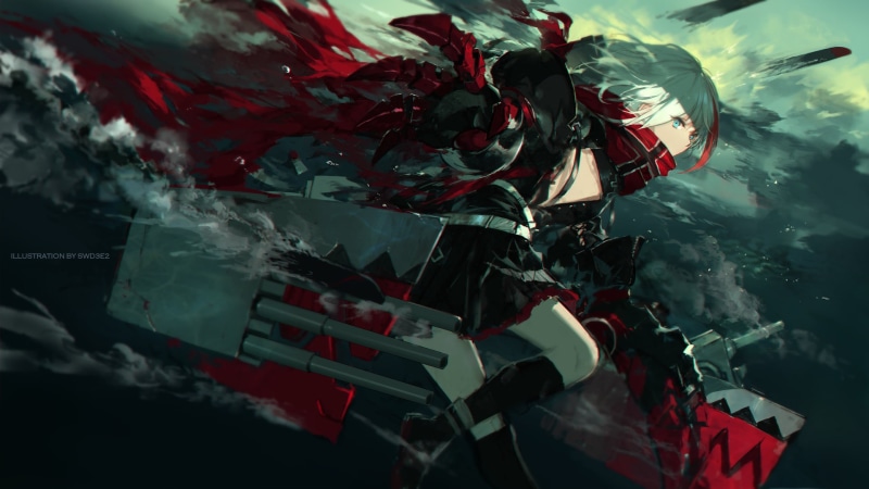 outdoors, no people, event, water, woman, decoration, festival, character, heavy, day, illustration, patriotism, gift, anime, Azur Lane, motion, weapon