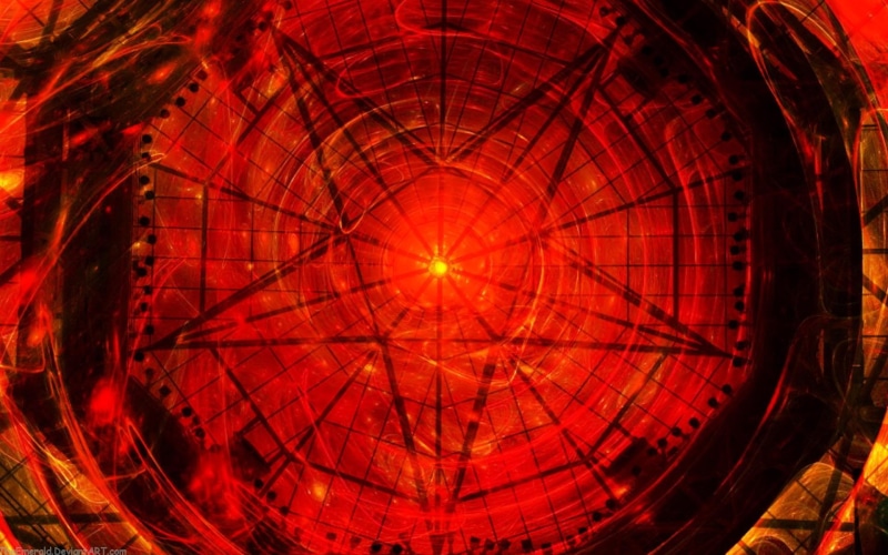 illuminated, 1080P, Satan, geometric shape, outdoors, directly below, light beam, lighting equipment, textured, shape, no people, pentagram, occult, sky