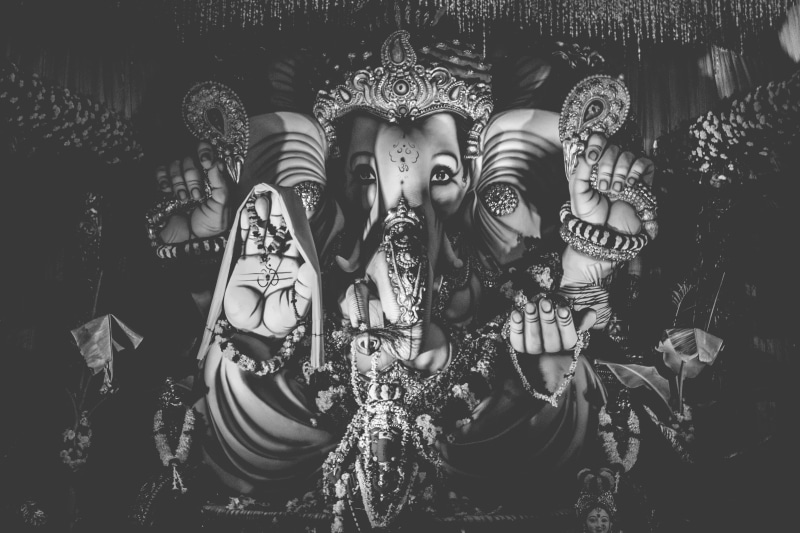 god, female likeness, elephant, indoors, india, 4K, religion, festival, representation, celebration, creativity, chaturthi, statue, architecture, sculpture