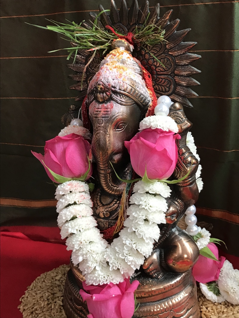 spirituality, real people, asia, one person, ganpati, close-up, ethnic, human representation, 4K, flower, belief, india, representation, hinduism, lord
